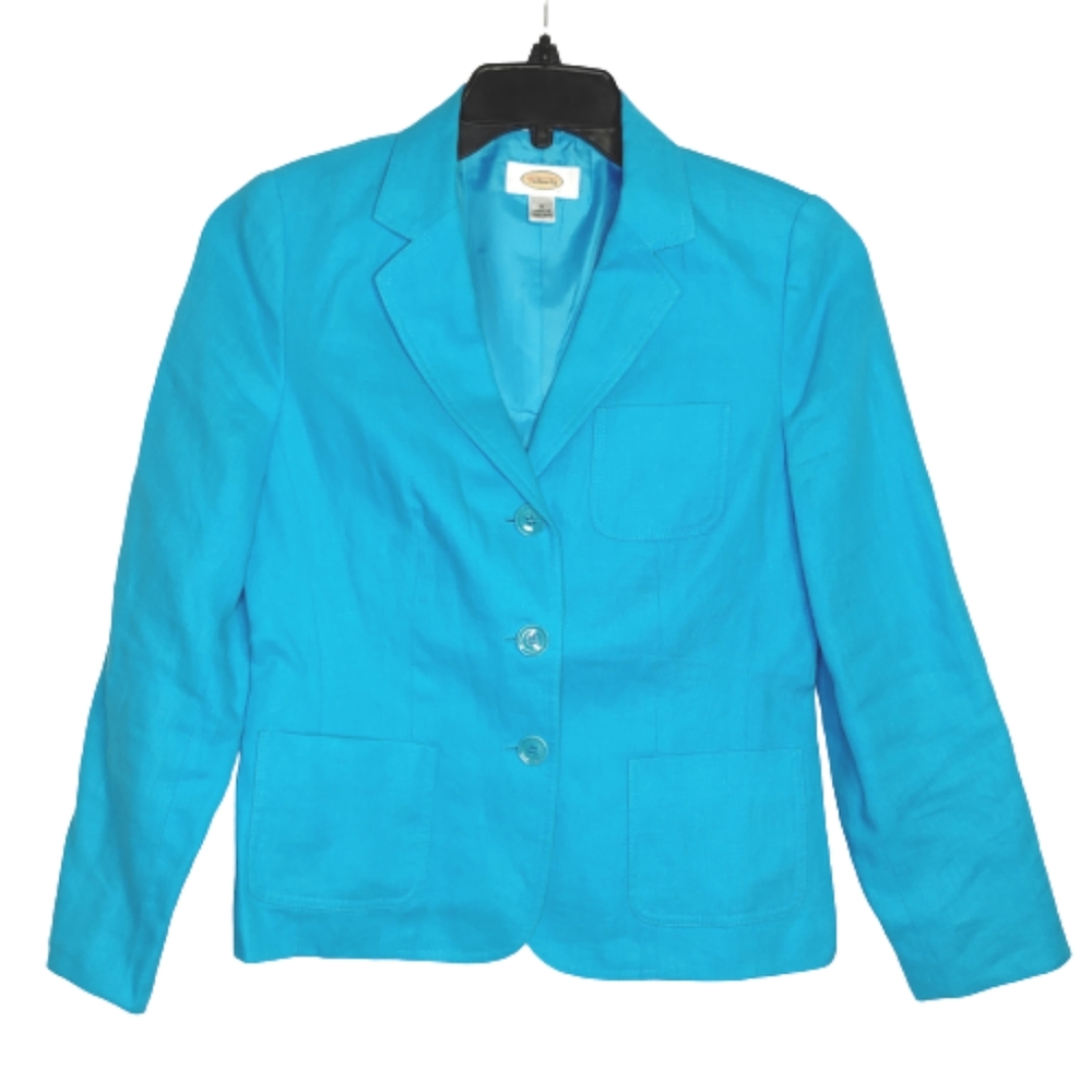 Talbots 100% Irish Linen Blue 3 Button Blazer Sz 4